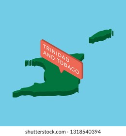 green isometric map of country trinidad and tobago with pointer on blue background. realistic 3d vector concept map easy to edit and customize. eps 10