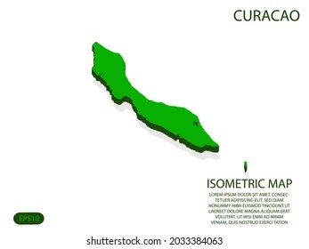 Green isometric map of Curacao elements white background for concept map easy to edit and customize. eps 10
