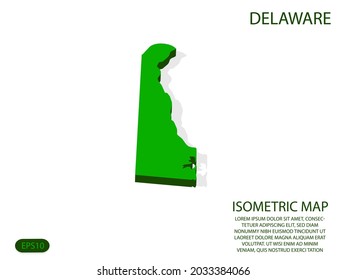 Green isometric map of Delaware elements white background for concept map easy to edit and customize. eps 10