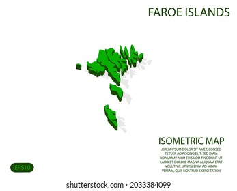 Green isometric map of Faroe Islands elements white background for concept map easy to edit and customize. eps 10