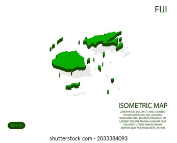 Green isometric map of Fiji elements white background for concept map easy to edit and customize. eps 10