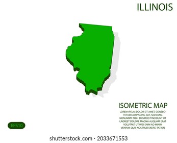 Green isometric map of Illinois elements white background for concept map easy to edit and customize. eps 10