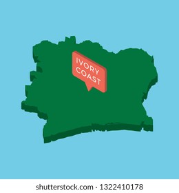 green isometric map of ivory coast country with pointer on blue background. realistic 3d vector concept map easy to edit and customize. eps 10