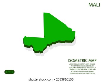 Green isometric map of Mali elements white background for concept map easy to edit and customize. eps 10