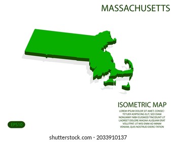Green isometric map of Massachusetts elements white background for concept map easy to edit and customize. eps 10