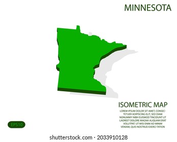 Green isometric map of Minnesota elements white background for concept map easy to edit and customize. eps 10