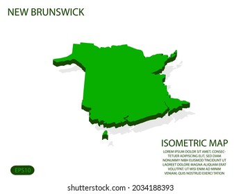 Green isometric map of New Brunswick elements white background for concept map easy to edit and customize. eps 10