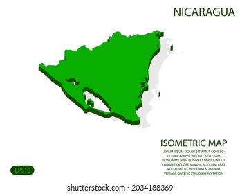 Green isometric map of Nicaragua elements white background for concept map easy to edit and customize. eps 10