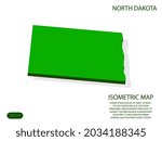 Green isometric map of North Dakota elements white background for concept map easy to edit and customize. eps 10