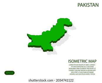 Green isometric map of Pakistan elements white background for concept map easy to edit and customize. eps 10