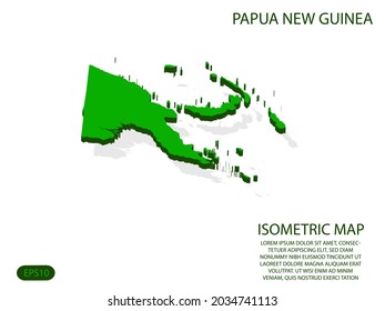 Mapa isométrico verde de los elementos de Papúa Nueva Guinea fondo blanco para el mapa conceptual fácil de editar y personalizar. Pasos 10