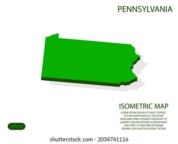 Green isometric map of Pennsylvania elements white background for concept map easy to edit and customize. eps 10