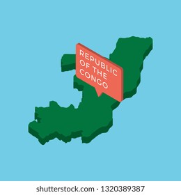 green isometric map of republic of the congo country with pointer on blue background. realistic 3d vector concept map easy to edit and customize. eps 10