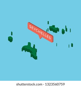 green isometric map of seychelles country with pointer on blue background. realistic 3d vector concept map easy to edit and customize. eps 10