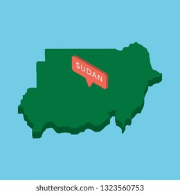 green isometric map of sudan country with pointer on blue background. realistic 3d vector concept map easy to edit and customize. eps 10