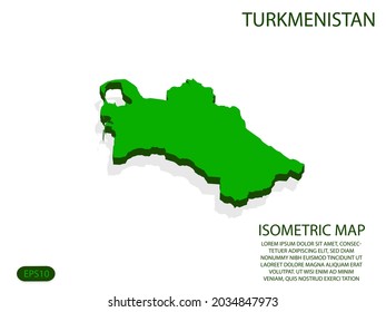 Green isometric map of Turkmenistan elements white background for concept map easy to edit and customize. eps 10