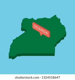 green isometric map of uganda country with pointer on blue background. realistic 3d vector concept map easy to edit and customize. eps 10