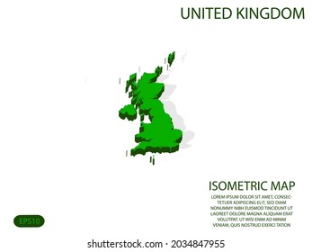 Green isometric map of United Kingdom elements white background for concept map easy to edit and customize. eps 10