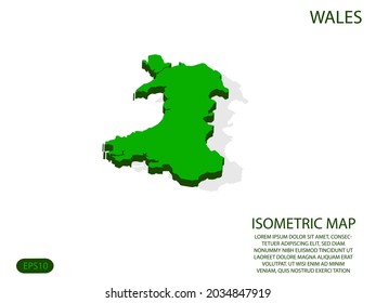 Green isometric map of Wales elements white background for concept map easy to edit and customize. eps 10