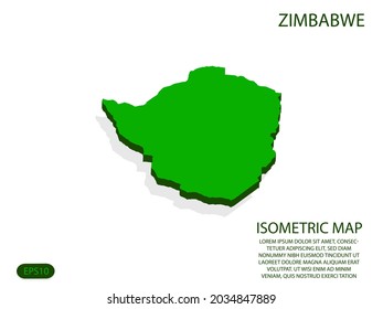 Green isometric map of Zimbabwe elements white background for concept map easy to edit and customize. eps 10