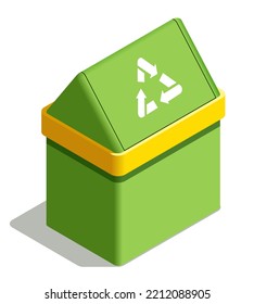 Green Isometric Recycle Bin. Vector Illustration