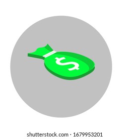 Green Isometric Right Horizontal Bag With Money Coin Vector Design