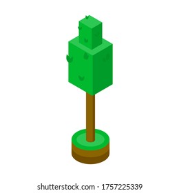 Grüner isometrischer Baum mit quadratischem Blattwerk einzeln auf weißem Hintergrund, Vektorgrafik
