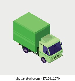 green isometric vector truck isolated on white background