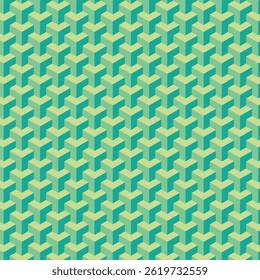 Green isometric Y-shaped geometric pattern with 3D effect, creating a seamless optical illusion background design