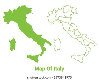Green Italy map outline and flat vector illustration
