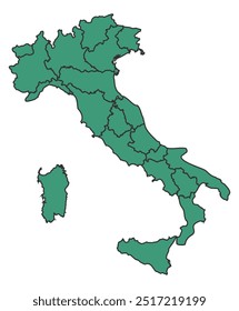 Verde Italia Mapa simple con el Vector del contorno fronterizo de los estados