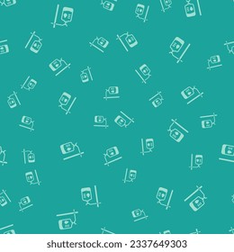 Green IV bag icon isolated seamless pattern on green background. Blood bag. Donate blood concept. The concept of treatment and therapy, chemotherapy.  Vector