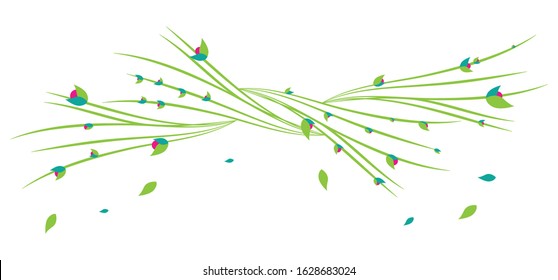 Green ivy branches design. Natural floral border. Leaves and flower banner.