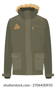 Green jacket cartoon icon. Stylish parka clothes