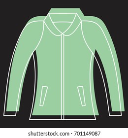 Green jacket in doodle style icons vector illustration for design and web isolated on black background. Green jacket vector object for labels and logo