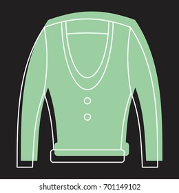 Green jacket in doodle style icons vector illustration for design and web isolated on black background. Green jacket vector object for labels and logo