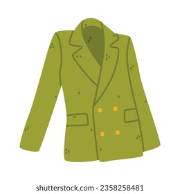 Green Jacket with Long Sleeve and Button as Warm Autumn Clothes Vector Illustration