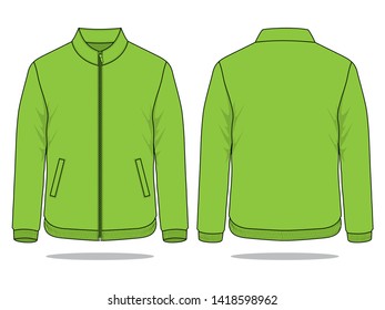 Green Jacket With Stand Up Collar Template On White Background.
Front and Back View.