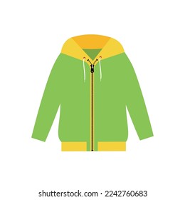 Green jacket with yellow hood - illustration, vector