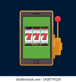 Green jackpot lucky wins slot machine on mobile phone vector illustration