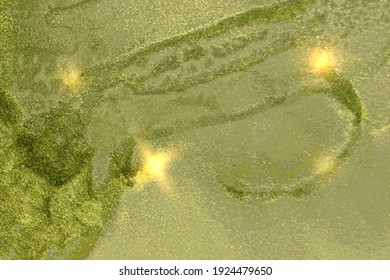 Green jadeite or abstract marble background with sparkles. Vector texture in alcohol ink technique with glitter. Template for banner, poster design. Fluid art painting