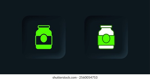 Green Jam jar icon isolated on black background. Black square button. Vector