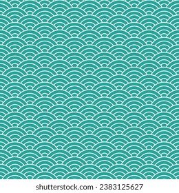 Green Japanese wave pattern background. Japanese seamless pattern vector. Waves background illustration. for clothing, wrapping paper, backdrop, background, gift card.