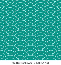 Green Japanese wave pattern background. Japanese seamless pattern vector. Waves background illustration. for clothing, wrapping paper, backdrop, background, gift card.