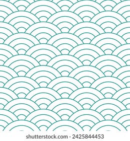 Green Japanese wave pattern background. Japanese seamless pattern vector. Waves background illustration. for clothing, wrapping paper, backdrop, background, gift card.