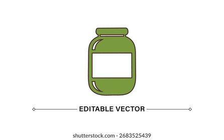 Green Jar Icon mit editierbarem Vektorlabel für Supplement oder Produktverpackung
