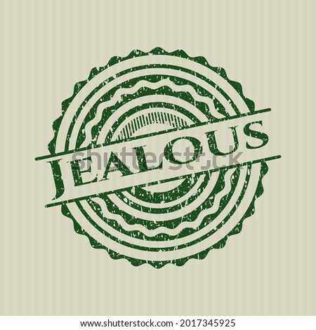 Green Jealous distressed rubber seal with grunge texture. 