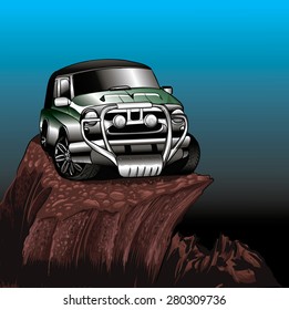 Green Jeep SUV on a high mountain