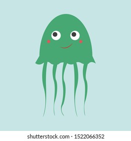 Green jellyfish, illustration, vector on white background.