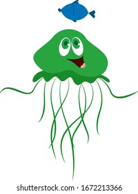 Green jellyfish, illustration, vector on white background.